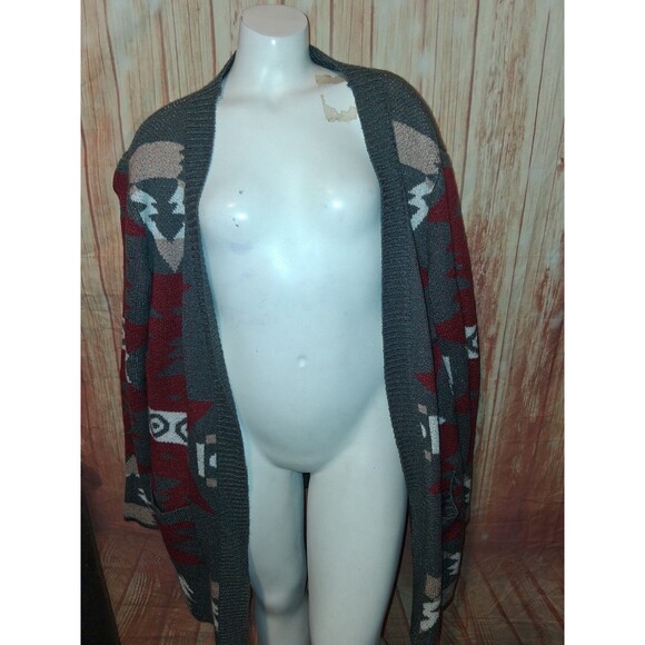 Sweaters - Unbranded Multicolor Geometric Long Sleeve Long Cardigan Sz 2XL